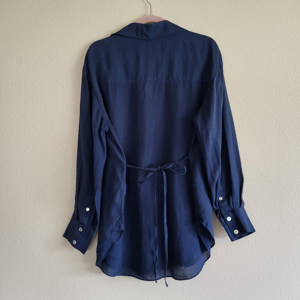 & Other Stories Navy Tie Back Shirt sz L - Picture 4 of 4